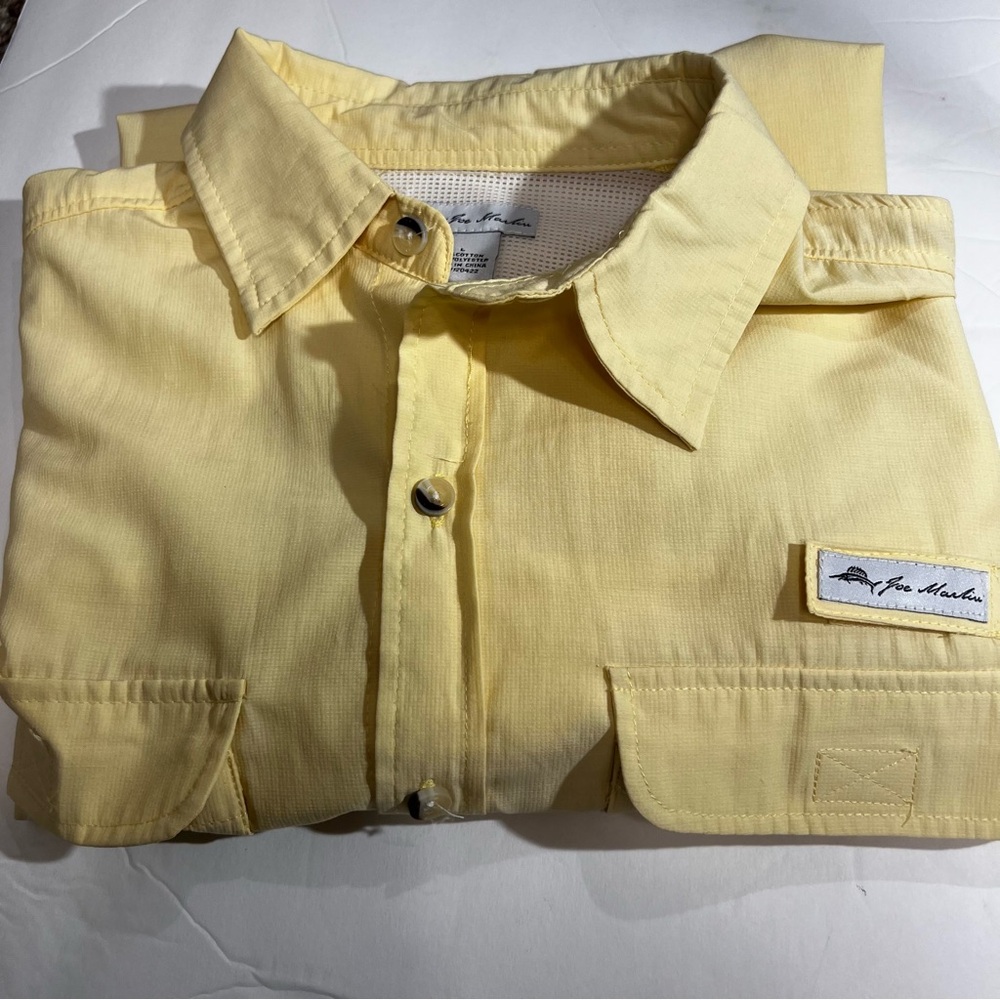 Joe Marlin large yellow Mens Sporting‎ shirt Double Front Pockets Back Venting